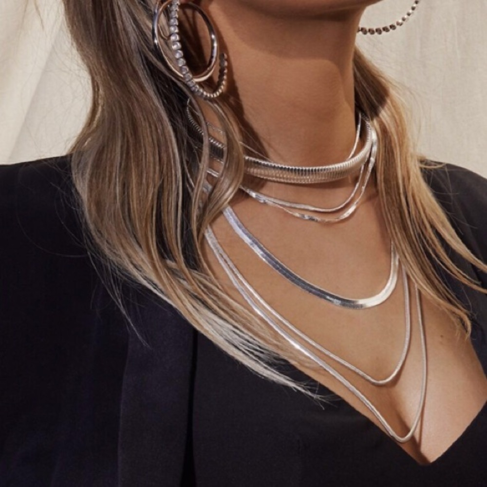 Luv Aj Silver Cascading Snake Chain Necklace - Picture 4 of 6